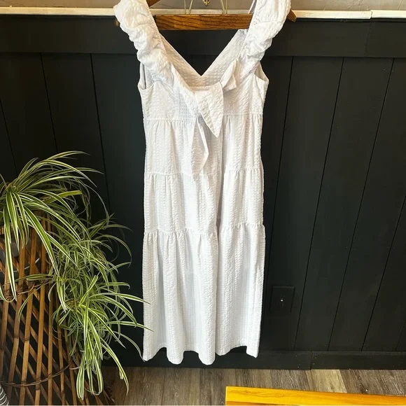 Old Navy Womens Cottagecore Tiered Seersucker All Day Midi‎ Dress Size S White - Picture 2 of 15